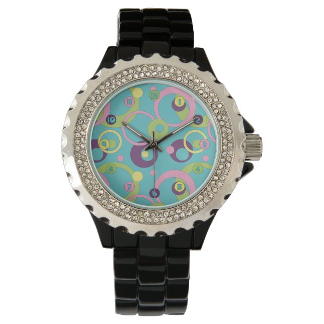 Funky Blue Circles Horloge (Voorkant)
