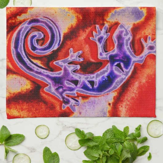 Funky Blue Paars Oranje Lizard Gecko Southwestern Theedoek (Gevouwen)