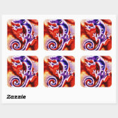 Funky Blue Paars Oranje Lizard Gecko Southwestern Vierkante Sticker (Vel)