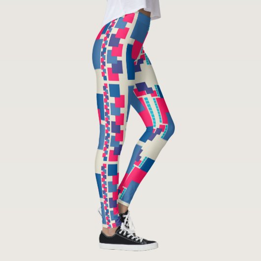Funky Blue+Pink Square Pattern Leggings ★ Psydefx★ (Rechts)