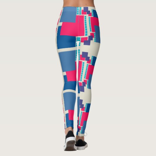 Funky Blue+Pink Square Pattern Leggings ★ Psydefx★ (Achterkant)
