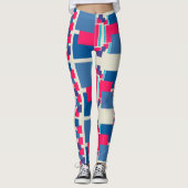 Funky Blue+Pink Square Pattern Leggings ★ Psydefx★ (Voorkant)