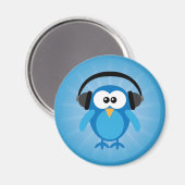 Funky Blue Retro Owl met hoofdtelefoon Magneet (Voorkant / Achterkant)