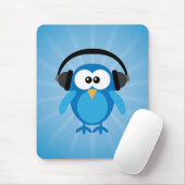 Funky Blue Retro Owl met hoofdtelefoon Muismat (Met muis)
