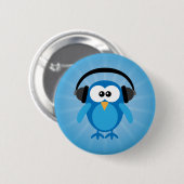 Funky Blue Retro Owl met hoofdtelefoon Ronde Button 5,7 Cm (Voorkant /achterkant)