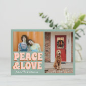 Funky Blue Roze Vrede en liefde Foto Kerstmis Kaart (Staand voorkant)