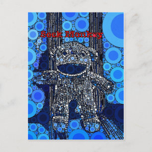 Funky Blue Sock Monkey Circles Bubbles Pop Art Briefkaart