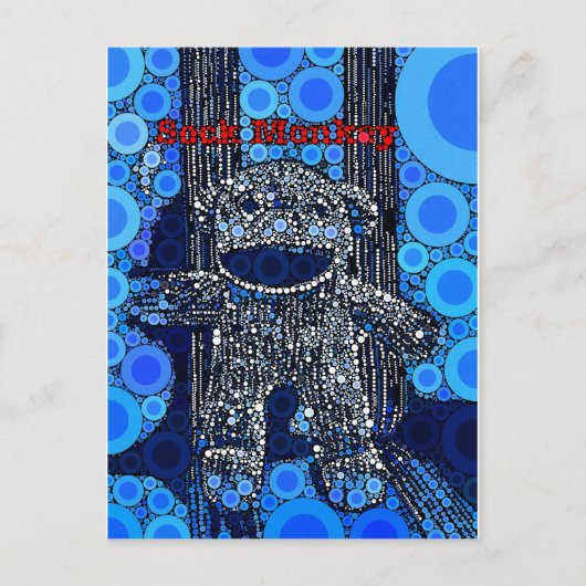 Funky Blue Sock Monkey Circles Bubbles Pop Art Briefkaart (Voorkant)