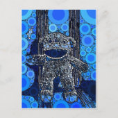 Funky Blue Sock Monkey Circles Bubbles Pop Art Briefkaart (Voorkant)