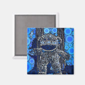 Funky Blue Sock Monkey Circles Bubbles Pop Art Magneet (Voorkant / Achterkant)