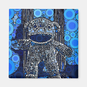 Funky Blue Sock Monkey Circles Bubbles Pop Art Magneet