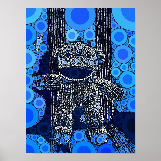 Funky Blue Sock Monkey Circles Bubbles Pop Art Poster (Voorkant)