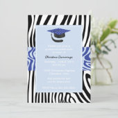 Funky Blue Zebra Afstuderen Invitation Kaart (Staand voorkant)