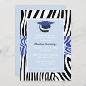Funky Blue Zebra Afstuderen Invitation Kaart (Voorkant / Achterkant)