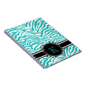 Funky Blue Zebra Print met lintmonogram Notitieboek (Rechterzijde)
