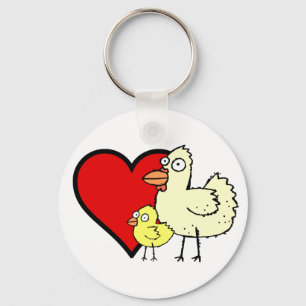 Funky Boerderij Chicken and Chick I Heart Mam Sleu Sleutelhanger