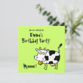 Funky Boerderij Cow (Birthday) Party Invitation Mo Kaart (Staand voorkant)
