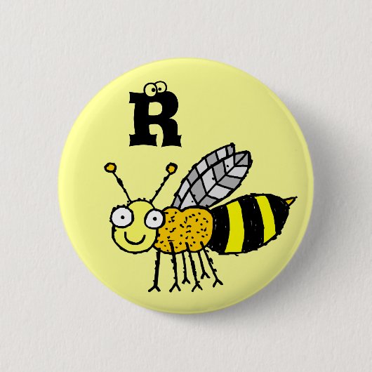 Funky Boerderij Honey Bee Monogram Button Letter R (Voorkant)