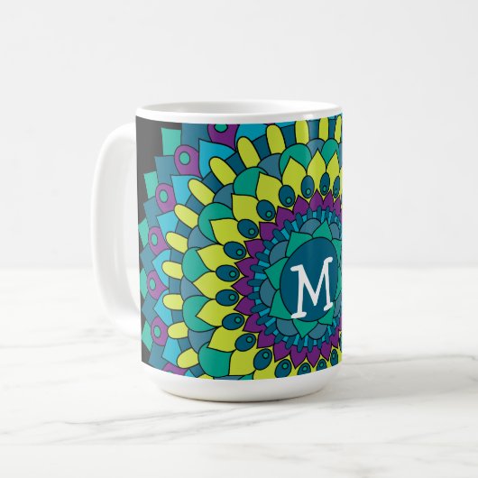 Funky boheemse bloemblaadjes met monogram koffiemok (Voorkant links)