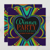 Funky Bohemian Dinner Party Blue Green Kaart (Voorkant / Achterkant)