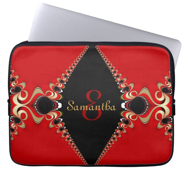 Funky Bohemian Red Gold Swirls Wallet Laptop Sleeve (Voorkant)