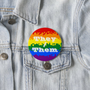 Funky Boho Aanpasbare Voornaamwoord Gay Pride Vlag Ronde Button 7,6 Cm