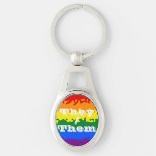 Funky Boho Aanpasbare Voornaamwoord Gay Pride Vlag Sleutelhanger