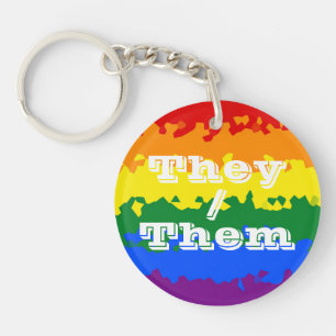 Funky Boho Aanpasbare Voornaamwoord Gay Pride Vlag Sleutelhanger