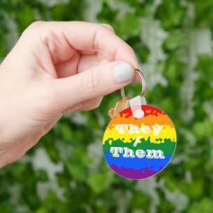 Funky Boho Aanpasbare Voornaamwoord Gay Pride Vlag Sleutelhanger