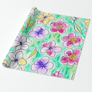 Funky Boho Art Nouveau Floral Waterverf Cadeaupapier