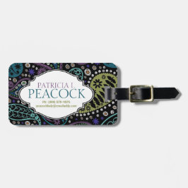 Funky Boho Hippie Peacock Paisley Personalized Bagagelabel