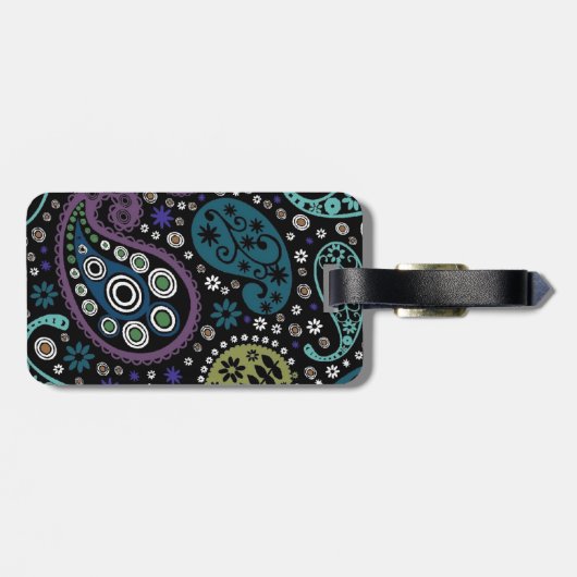 Funky Boho Hippie Peacock Paisley Personalized Bagagelabel (Achterkant horizontaal)