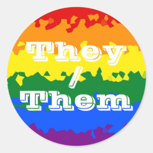 Funky Boho Pronoun Gay Pride Vlag Ronde Sticker