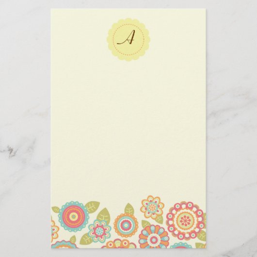 Funky Boho Retro Bloemen Huwelijk Briefpapier (Voorkant)