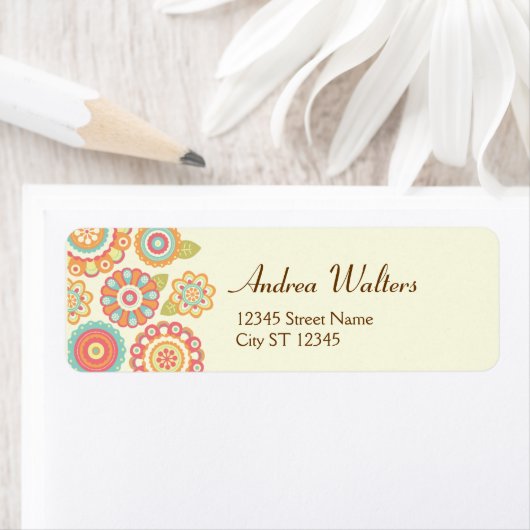 Funky Boho Retro Bloemen Huwelijk Etiket (Insitu)