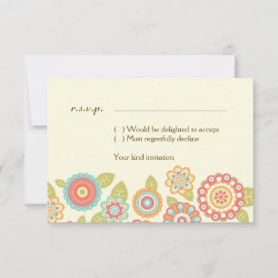 Funky Boho Retro Bloemen Huwelijk Kaart