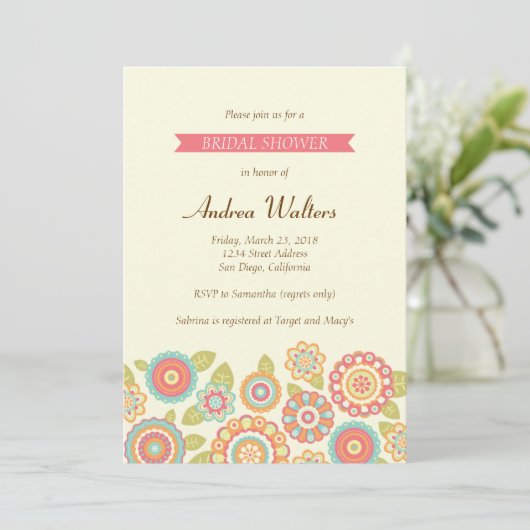 Funky Boho Retro Bloemen Huwelijk Kaart (Staand voorkant)