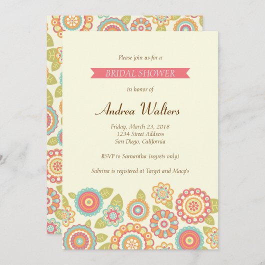 Funky Boho Retro Bloemen Huwelijk Kaart (Voorkant / Achterkant)