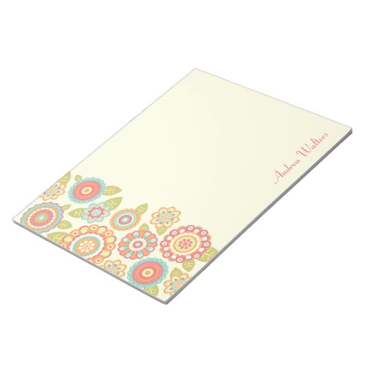 Funky Boho Retro Bloemen Huwelijk Notitieblok (Schuin)