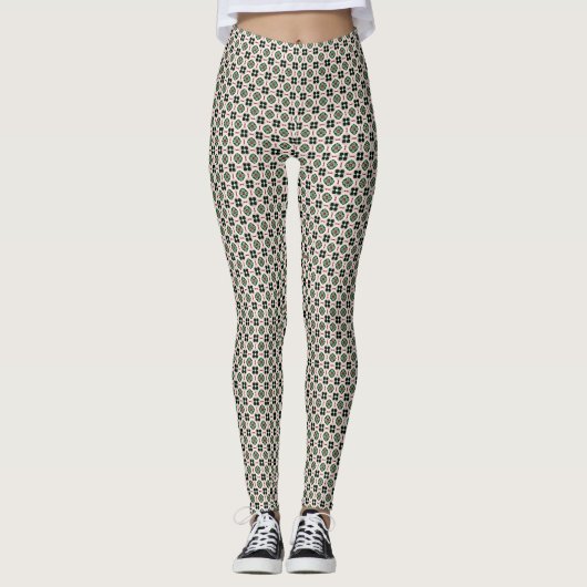 Funky Boho Retro Lieve Abstract Kerstpatroon Leggings (Voorkant)