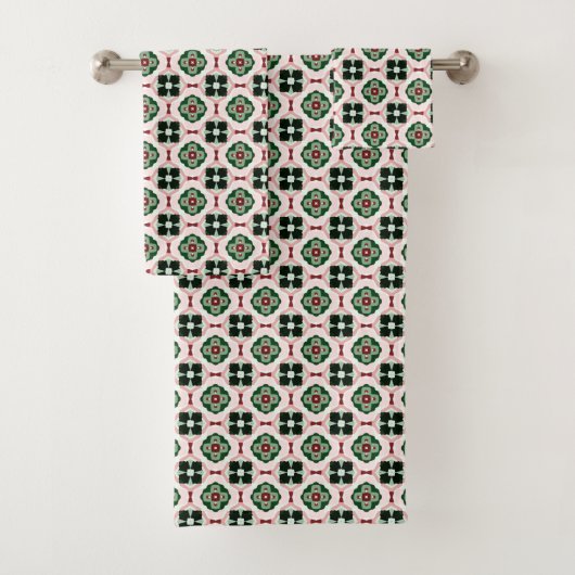 Funky Boho Retro Schattig Abstract Kerstpatroon Bad Handdoek (Insitu)