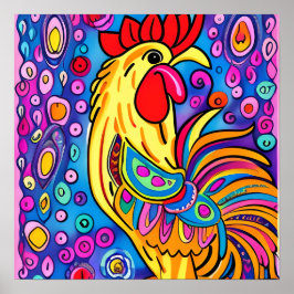 Funky Boho Rooster Boerderij Dierenportretkunst Poster