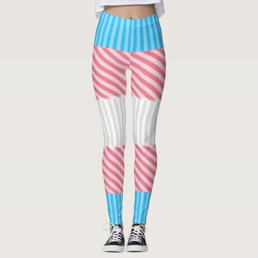Funky Boho Streep Abstracte Transgender Pride Flag Leggings (Voorkant)