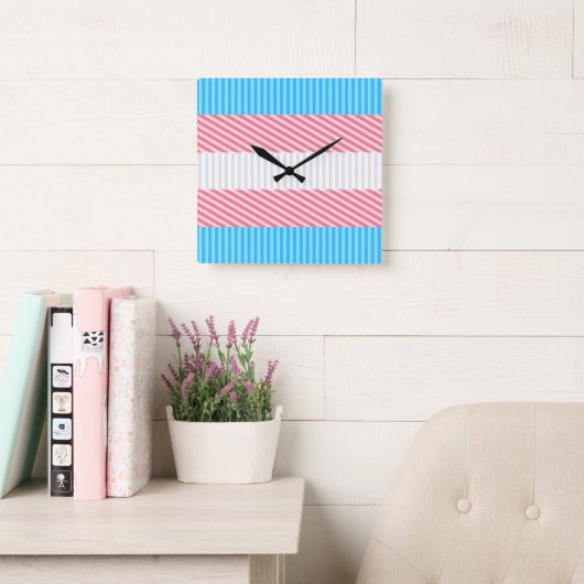 Funky Boho Streep Abstracte Transgender Pride Flag Vierkante Klok (Leeskamer)