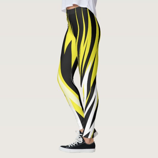Funky Bold Abstracte Kunst Zwart Geel Wit Leggings (Links)