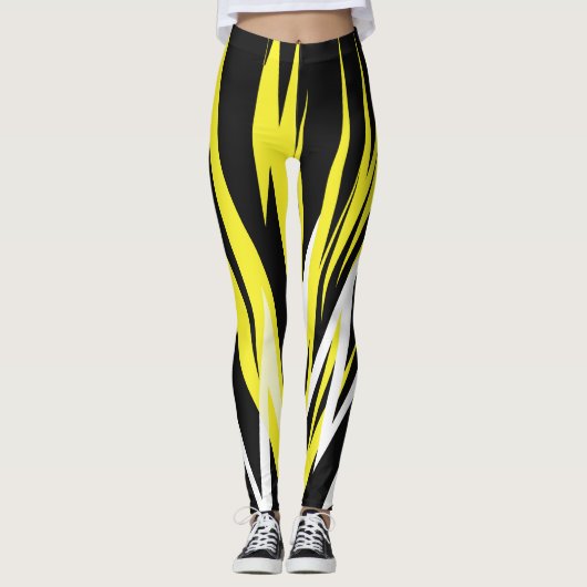 Funky Bold Abstracte Kunst Zwart Geel Wit Leggings (Voorkant)