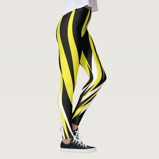 Funky Bold Abstracte Kunst Zwart Geel Wit Leggings (Rechts)