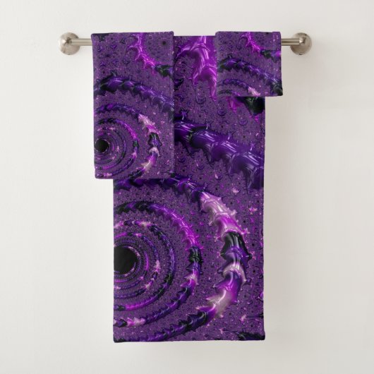 Funky Bold Boho Paarse Digitale Abstracte Fractal Bad Handdoek (Insitu)