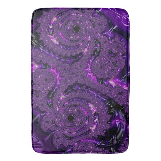 Funky Bold Boho Paarse Digitale Abstracte Fractal Badmat (Voorkant Verticaal)