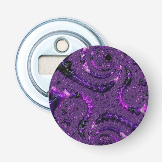 Funky Bold Boho Paarse Digitale Abstracte Fractal Button Flesopener (Voorkant)